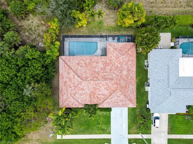 View from above of property with a pool