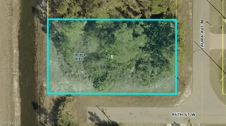 Aerial overview of property's location with property parcel outlined