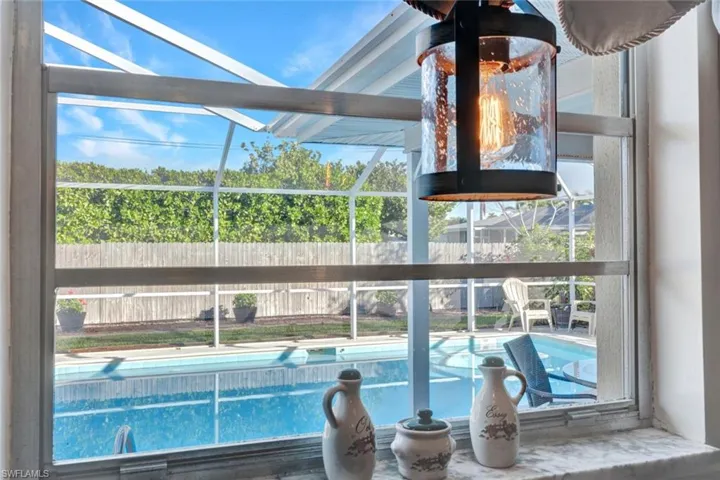 View of swimming pool from the Kitchen area