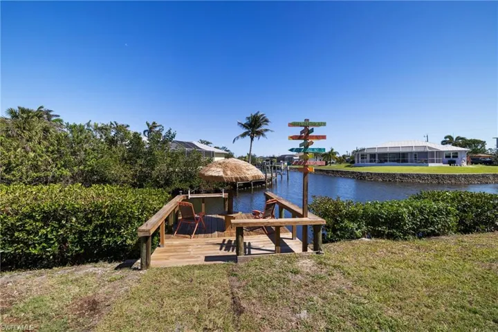 View of dock featuring a water view and a lawn