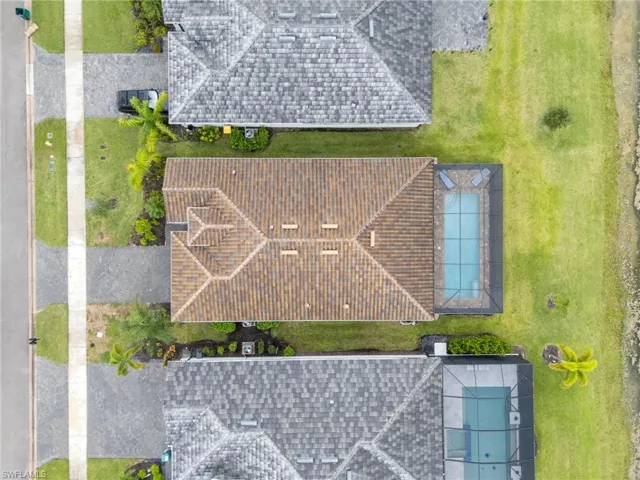 Drone / aerial view of a pool area