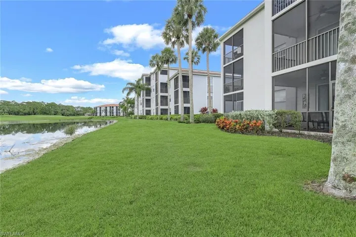 Surrounding community with a lawn and a water view