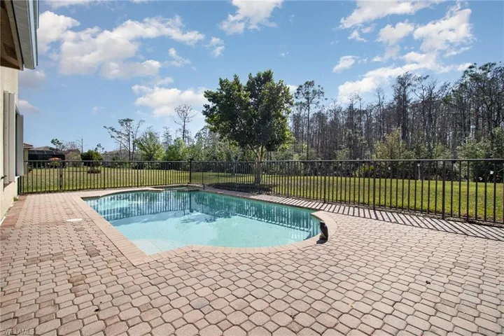 Stunning View of large size pool and quiet preserve with birds and sometimes deer coming to visit.