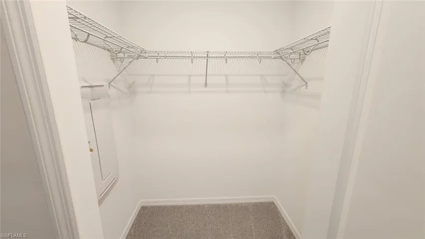 Interior closet featuring light-colored walls and wall-to-wall carpeting