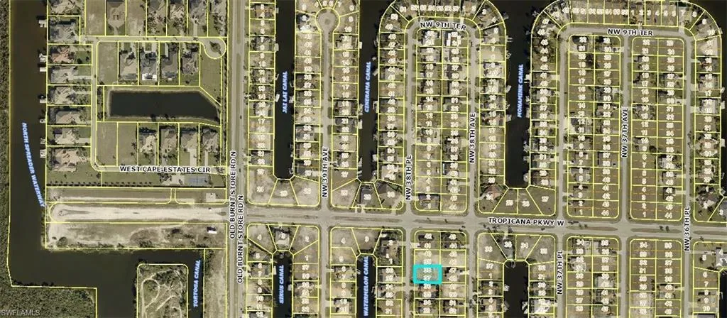 Aerial map of property and Tropicana Park and luxury gated community West Cape Estates