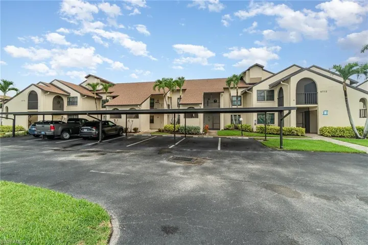 Covered parking lot with a residential view