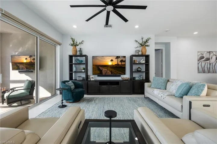 Family room and outside TV