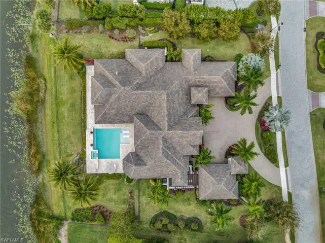 Cement roof tile surrounded by lush landscaping