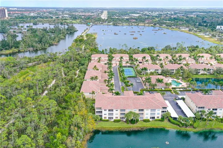Drone / aerial view of community and Lakes Park
