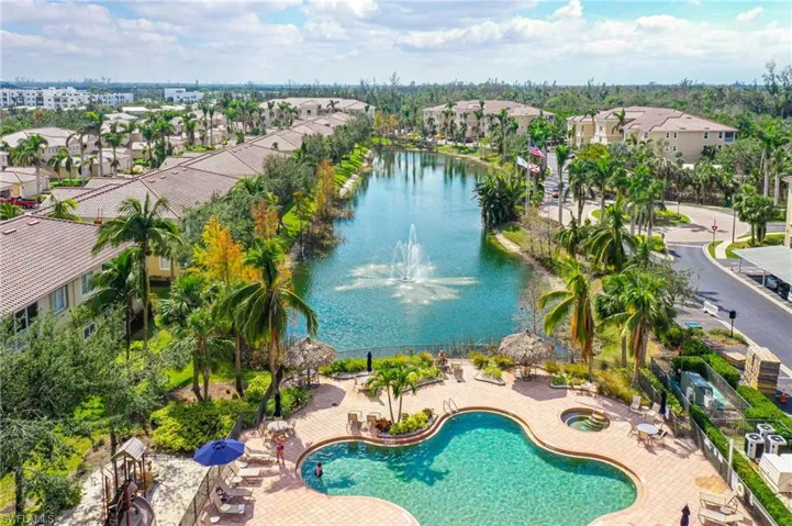 Long lake view with community pool