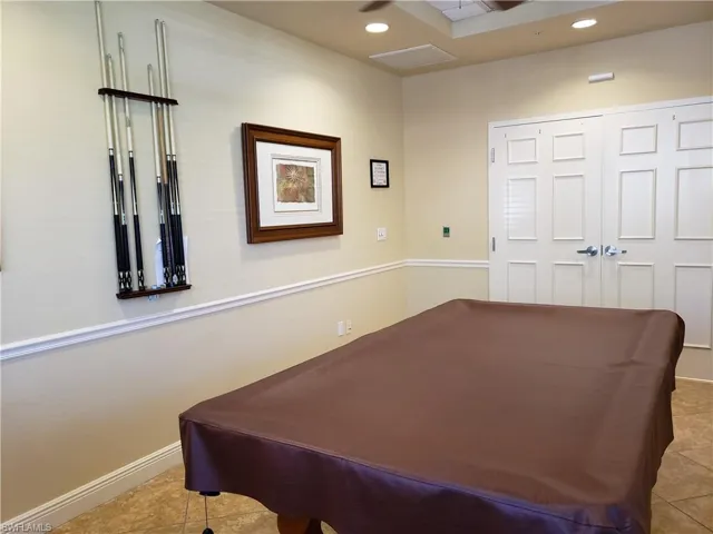 Rec room with billiards and light tile  flooring
