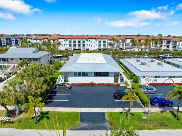 Aerial view of Front of Condo and parking area
