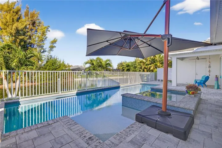 View of pool featuring a fenced backyard and patio surround