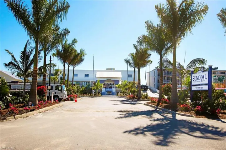Sundial Resort entrance. Restaurants and Tiki pool bar will be open to the public