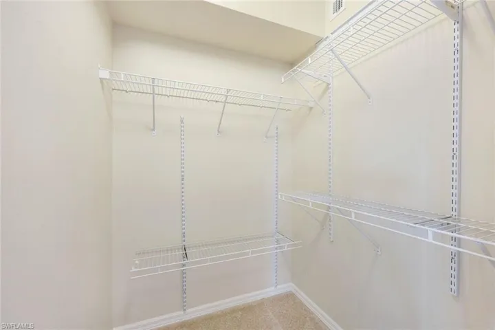 Walk in closet with carpet floors