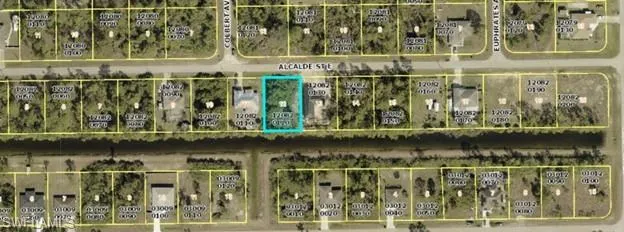 Aerial view of property's location with property parcel outlined