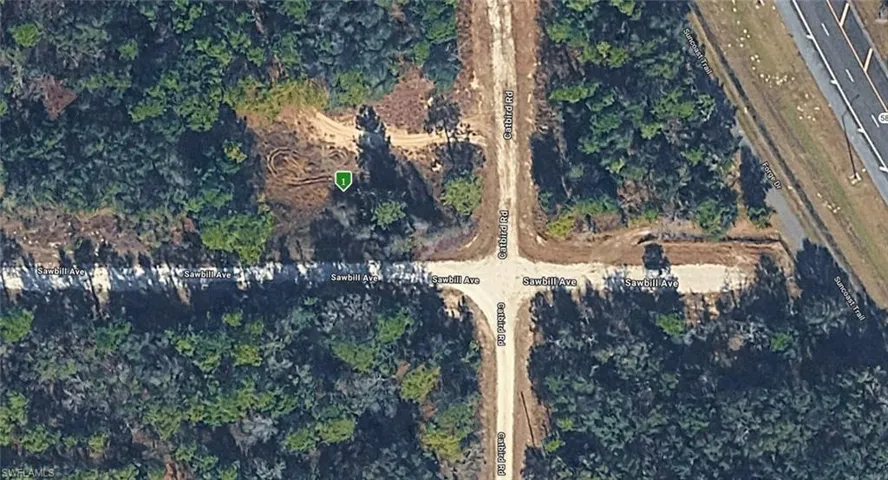 Aerial Map. Displaying the intersection of Sawhill Ave and Gabriel Rd, with a highway visible