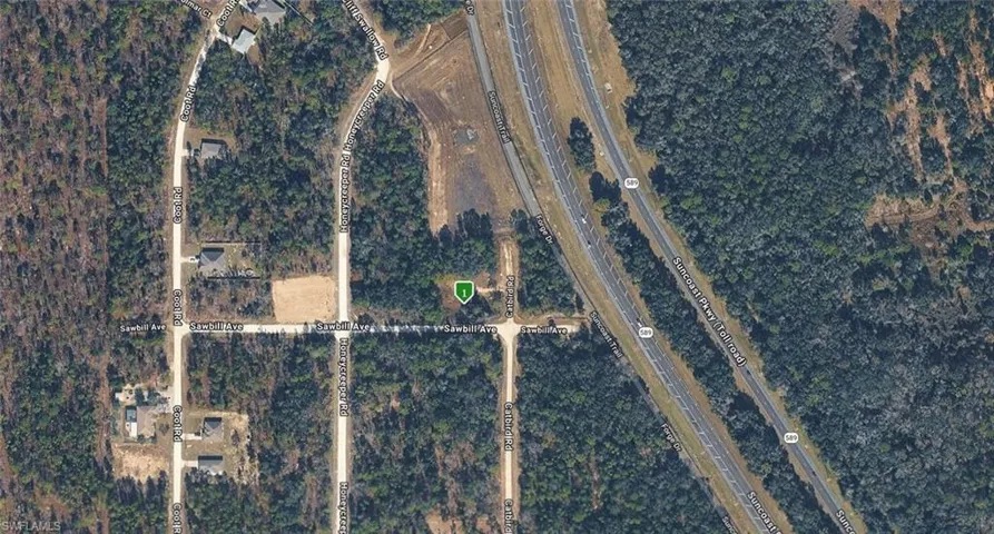 Aerial Map. Displaying the property's location relative to surrounding roads and features