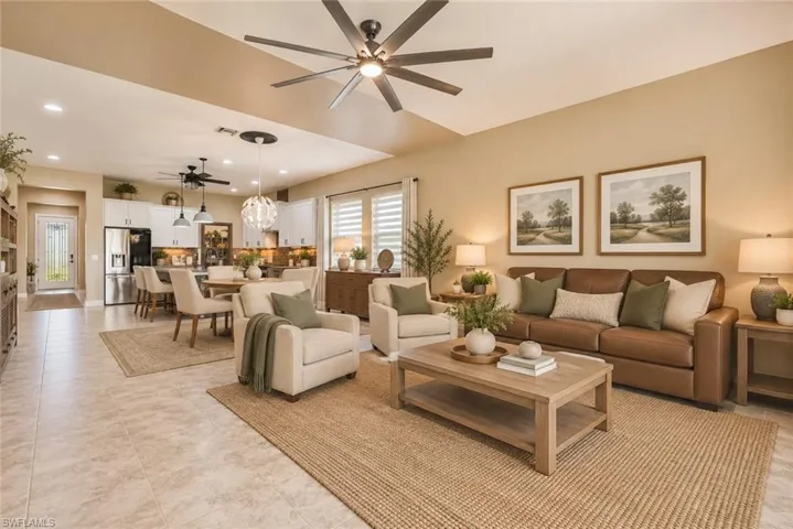 Virtually staged: Open living area flows to the kitchen