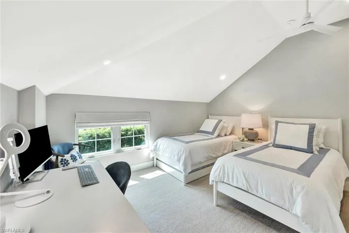 2nd floor Bedroom with carpet and vaulted ceiling