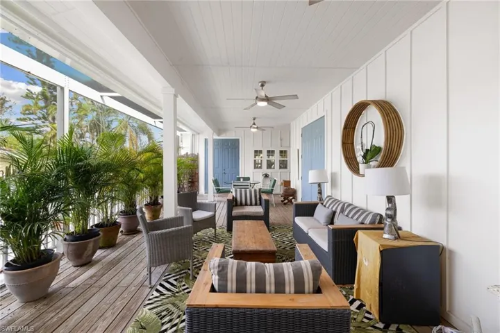 View of patio / terrace with a ceiling fan and an outdoor hangout area