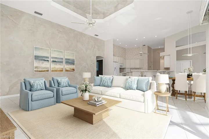 virtually staged Family Room and Dinette off kitchen