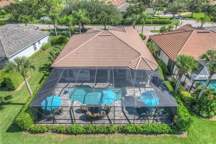Drone / aerial view of a pool area