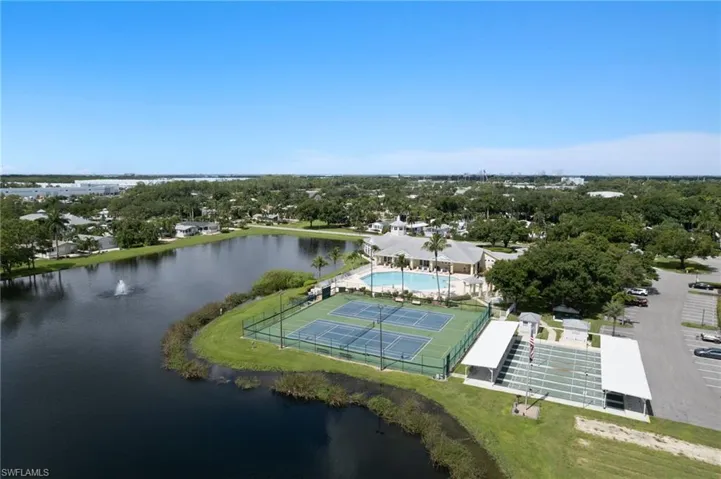 Bird's eye view of a nearby body of water