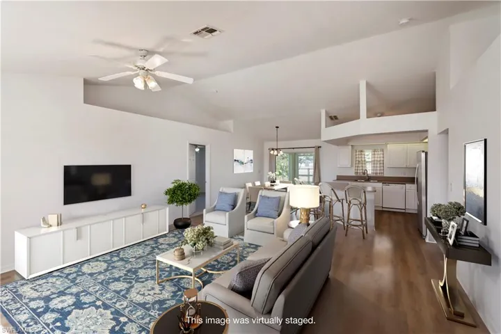 View of Great Room from Front Entry - Virtually Staged