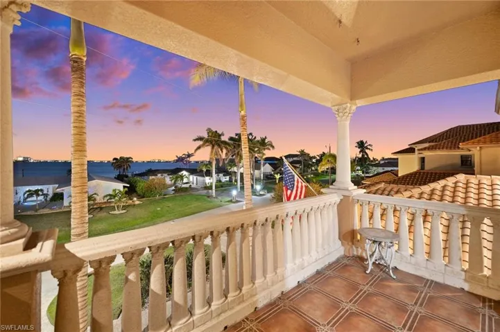 View of balcony at dusk