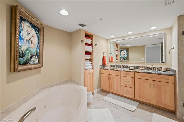 Master Soaker whirlpool tub and dual sinks