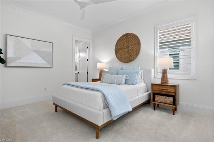Guest Bedroom with Full Bath. High End Fan Fixture, Plantation Shutters.