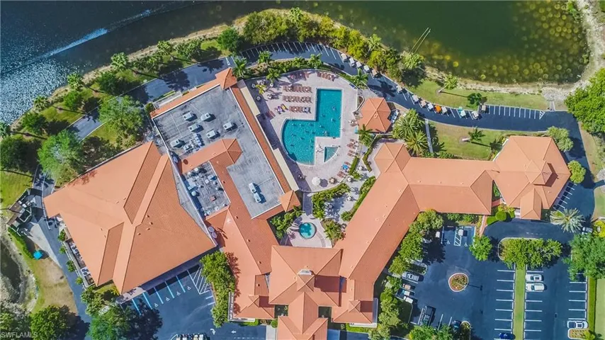 Drone / aerial view of a pool