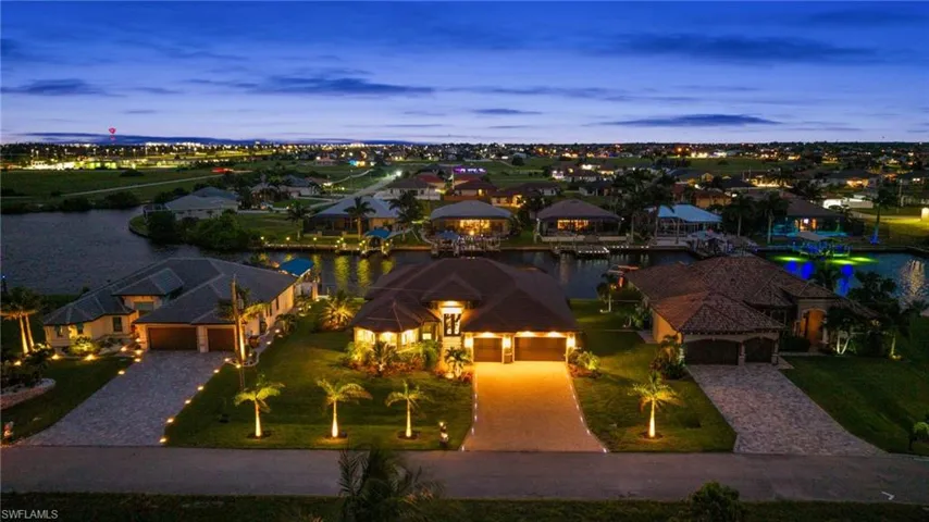 Front Aerial View at Dusk