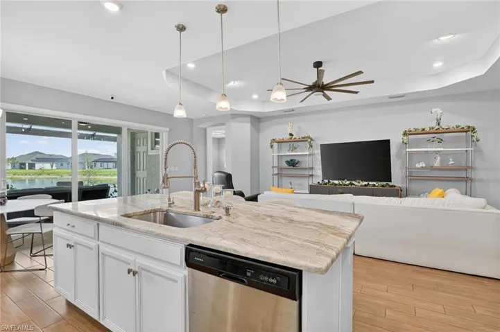 Kitchen overlooking Living Room