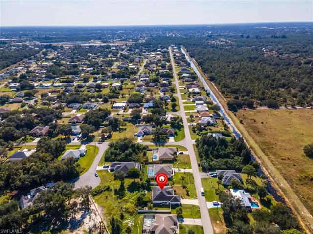 Aerial perspective of suburban area