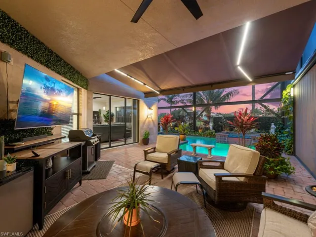 Retractable sun shade with lighting for the evenings.