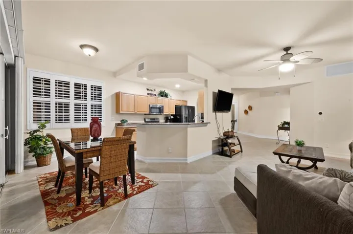 Evening View of the Living Room and Kitchen