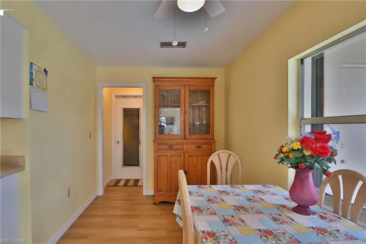 Dining room featuring light hardwood / wood-style floors and ceiling fan