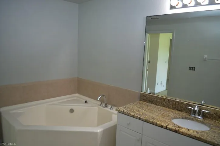 Bathroom featuring vanity and a garden tub