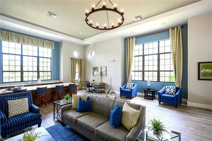 Clubhouse social room with catering kitchen