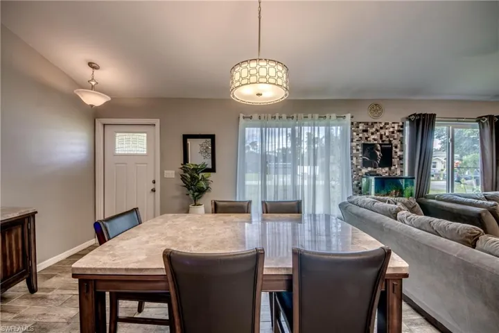 View of tiled dining space