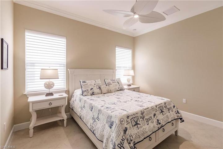 The guest bedroom, all three (3) of them, are plenty spacious for most any size bed.  Don't forget, they all have private baths for your guests.