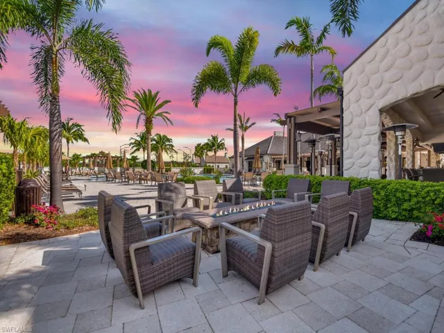 View of patio terrace at dusk