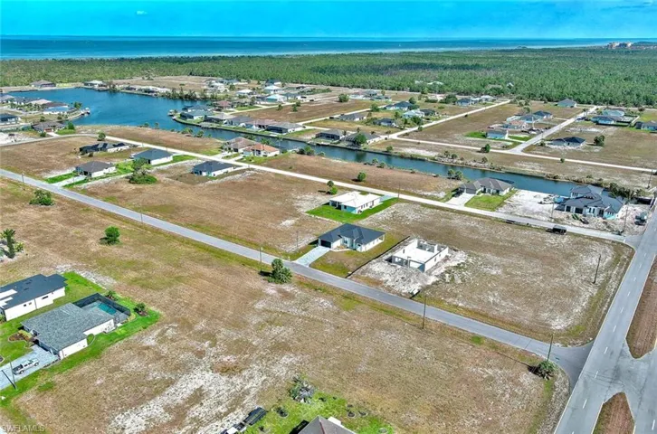 Aerial view of a nearby body of water
