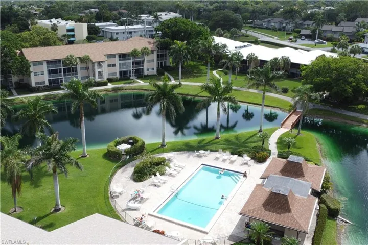 Aerial view of a nearby body of water