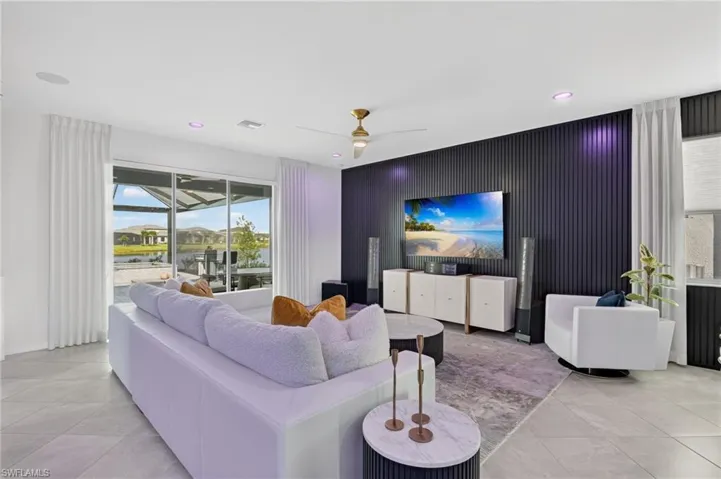 All recessed lights in the house can be changed to different colors. Here is purple.
