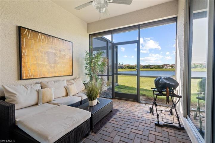 Lanai with pavers and storm shutters