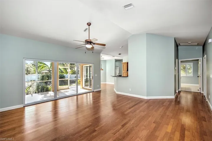 Great room with vaulted ceiling