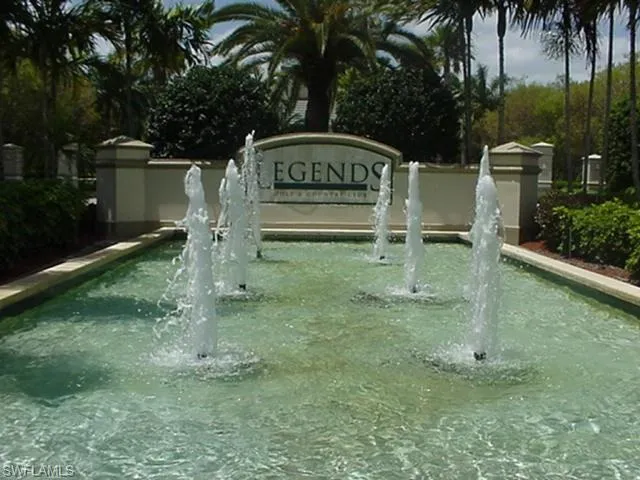 View of Legends Sign and Fountain at Entrance to Community